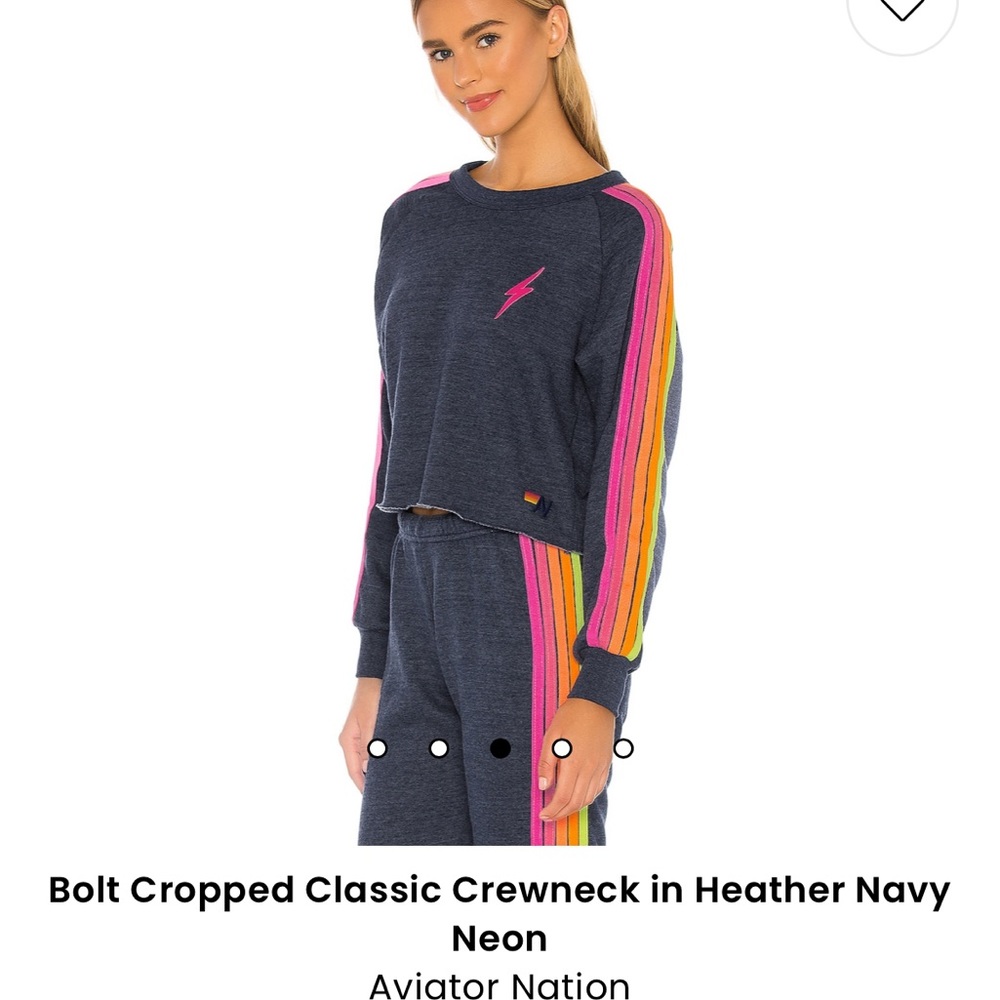 Aviator Nation Bolt Cropped Classic Crewneck in Heather Navy Neon